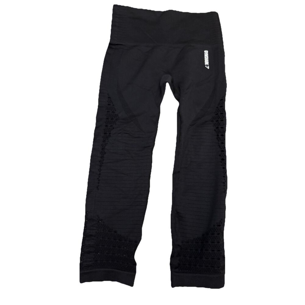 Gymshark Blk High Rise Training Activewear Cropped Leggings Ladies SzXS Cutout